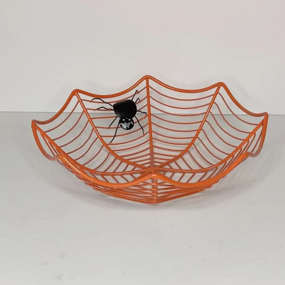 Orange Metal Spiderweb Halloween Candy Bowl‎ Dish